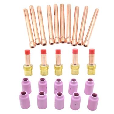 Imagem de Kit de consumíveis de soldagem TIG para série WP17-18-26 | 10 peças de pontas de pinça 3/81.3 cm, 5 peças 45V26 corpo de pinça de lente de gás 3/81.3 cm, 10 peças 8# 1/5.1 cm bocais de alumínio