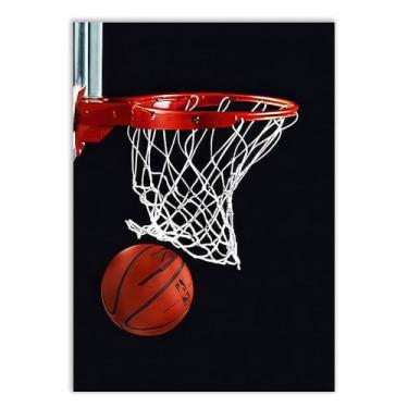 Imagem de Placa Decorativa Basquete Ilustração Cesta Escuro Decoração Poster Quarto Sala
