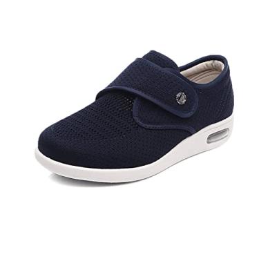 Imagem de Sapatos Femininos De Largura Larga, Tênis De Caminhada Com Fechos Totalmente Ajustáveis, Sapatos De Edema Diabético Para Idosos Ao Ar Livre(Blue,39 EU)
