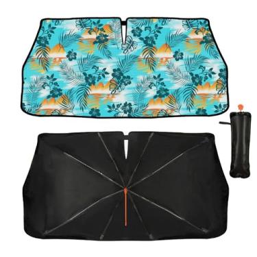 Imagem de Guarda-sol para para-brisas de carro - Guarda-sol havaiano para janela dianteira do carro, bloqueiam raios UV guarda-chuva dobrável para viseira de sol mantém o veículo fresco para a maioria dos