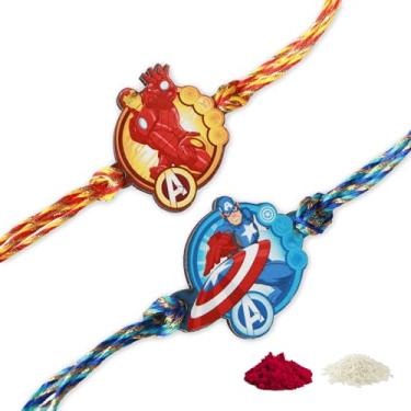 Imagem de Conjunto de 2 Rakhi de desenho de super-herói para crianças, irmãos pequenos – fio Rakhi, pulseira Rakhi, presente tradicional de Raksha Bandhan para Bhaiya, Bhai