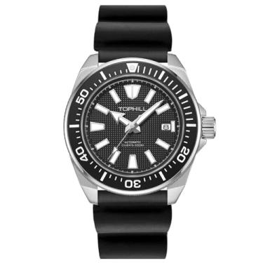 Imagem de TOPHILL Relógio de mergulho automático de 43,5 mm para homens, 300 m, movimento NH35, calendário luminoso, safira TD008G, Silicone preto