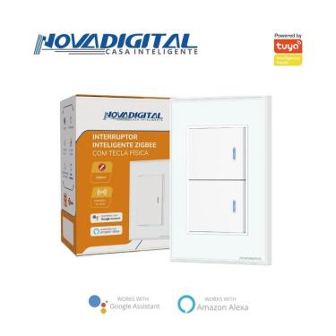 Imagem de Interruptor tecla Fisica com Led 2 botões Zigbee Branco NovaDigital -NFZB-2-W