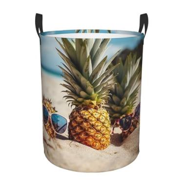 Imagem de Abacaxi, frutas, óculos de sol, areia, praia, cesto de lavanderia, dobrável, impermeável, cesto de armazenamento de roupas com alças, pano Oxford, organizador de brinquedos, cesta para banheiro