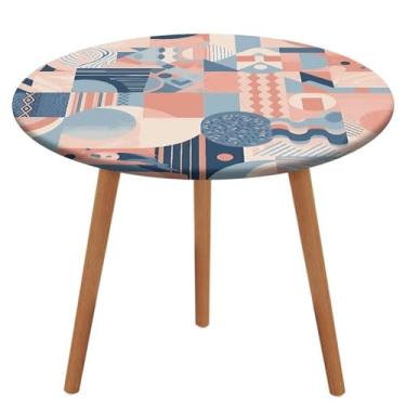 Imagem de NWTRK Toalha de mesa colorida redonda com patchwork, 138 cm, impermeável, resistente a manchas, elástica, capa protetora de mesa à prova de óleo, para piquenique, acampamento, jantar