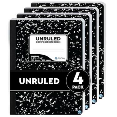 Imagem de Emraw Livro de composição de mármore preto papel não pautado 100 folhas caderno de anotações de desenho de leite cadernos de reuniões capas rígidas pacote com 4 livros de escrita para escola