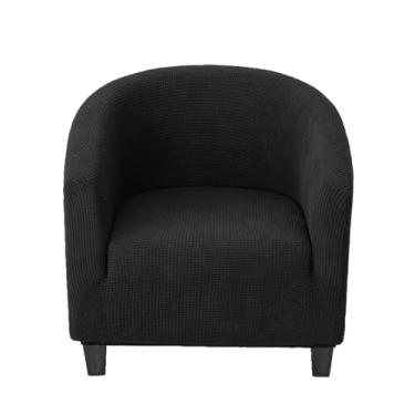 Imagem de CRFATOP Capa macia para cadeira de clube, capa elástica para cadeira de barril, jacquard, capas redondas para sofá, poltrona, elastano, protetor de móveis removível para sala de estar, preta