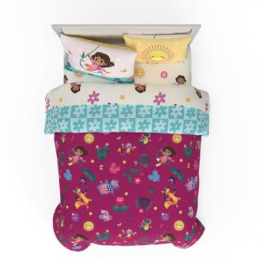 Imagem de Franco Jogo de cama infantil Dora The Explorer, super macio e aconchegante, de microfibra reversível, edredom e lençol com capa, tamanho casal de 7 peças, (produto oficialmente licenciado)