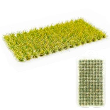 Imagem de Woohome 120 peças de tufos espessos de grama estática tufo de grama modelo tufo de grama para decoração de paisagem de trem em miniatura faça você mesmo paisagem terreno ferroviário, amarelado