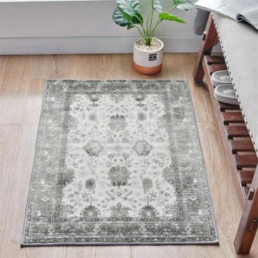 Imagem de ESSMOKO Tapetes tapete turco persa para casa, sala de estar, quarto, mesa de cabeceira, lavável à máquina, tapete de vários tamanhos, cinzento de luxo, 120 x 180 cm