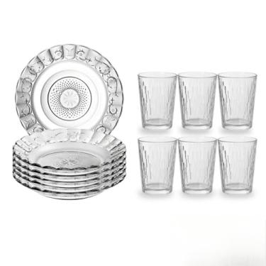 Imagem de Jogo De Pratos Fundos E Copos 12 Peças Aparelho De Jantar Em Vidro (Prato Estrela + Copo Rama)