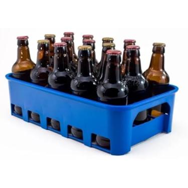 Imagem de Kit 3 Garrafeiras Engradado Cesto para 15 Garrafas de Cerveja 300ml – Super Resistente (Azul)