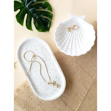 Imagem de kit bandeja oval e concha - Diversas Cores - Artesanal - Para decoração, porta joia, acessórios (granilite verde)