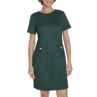 Imagem de Tommy Hilfiger Minivestido feminino de manga curta com gola alta e bainha de botão, Cipreste, 42