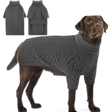 Imagem de Preferhouse Suéteres para cães grandes, meninas, meninos, gola rolê, manga comprida, malha para animais de estimação, pulôver outono inverno quente sólido pull-on pet moletom Rottweiler (cinza escuro