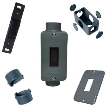 Imagem de KIT Interruptor 1 Tecla Preto + Condulete Sobrepor 4/2pol PVC Antichamas (Cinza)