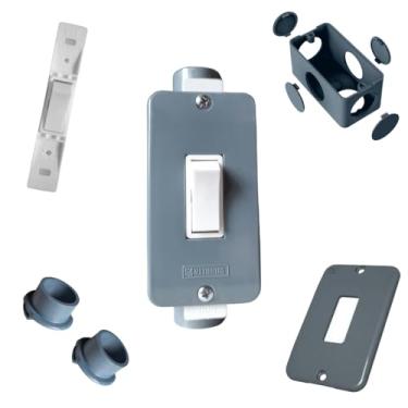 Imagem de KIT Interruptor Branco 1TC + Condulete Sobrepor 4x2pol PVC Antichamas Reforçado (Cinza)