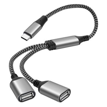 Imagem de Cabo adaptador Y divisor USB C 1 em 2 saídas, 3 m, USB tipo C macho para dois dois conectores de extensão USB-A fêmea, divisor de dados para iPhone 16/15, laptop, teclado, mouse, PS4/5