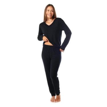 Imagem de Pijama De Frio Manga Longa Poa Empório Do Algodão, Preto, P