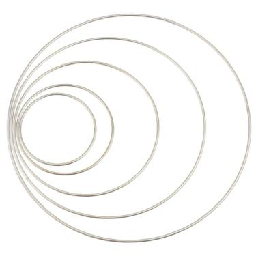 Imagem de SOFPLATE 5 tamanhos 10 peças argolas de metal prata para artesanato apanhador de sonhos anel de macramê de guirlanda de ferro a granel 80/100/150/200/250 mm anéis circulares para artesanato