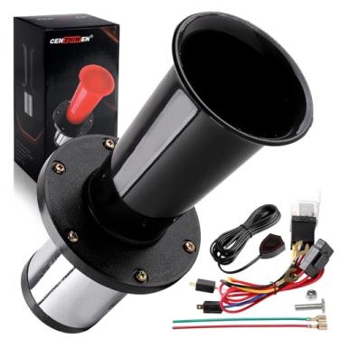 Imagem de OOGA Buzina de ar 12V 110DB Cenzhiwen Aooga Ahooga Kit completo - Som de carro antigo clássico antigo antigo para Hot Rod, modelo T, carrinho de golfe com fio e botão (buzina de ar dos anos 1920