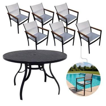 Imagem de Conjunto de Mesa 1,30m Ripada 6 Cadeiras Amélia Área Externa e Interna