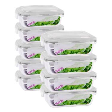 Imagem de Kit 9 Potes Hermetico  Vidro Transparente 1040ml Marmitas 4 Travas