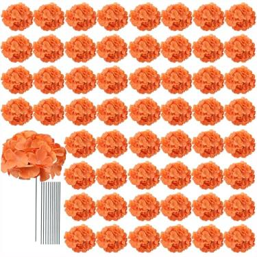 Imagem de AVIVIHO 65 peças de flores artificiais de hortênsia laranja a granel para decoração de festa de jardim interno ou externo, hortênsias falsas realistas com hastes para arranjos florais de outono (não
