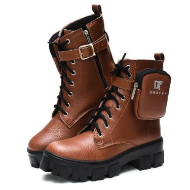 Imagem de Bota Coturno Feminino Tratorado com Ilhós Bordô - Pcintra, Marrom