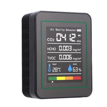 Imagem de TARSHYRY Monitor de Qualidade do Ar Interno, 5 Em 1 Testador de Qualidade do Ar Inteligente Com CO2, TVOC, HCHO, Temperatura e Umidade, Exibição Em Tempo Real, para Casa, Hotel, (preto)