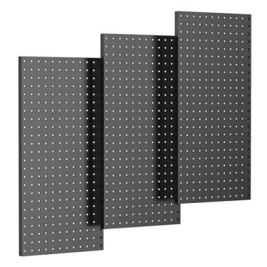 Imagem de TORACK Pacote com 3 painéis de metal de 30 x 61 cm para parede de garagem, quadro organizador de ferramentas para bancada, oficina, placa modular de armazenamento de ferramentas para pinos (preto)