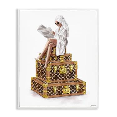 Imagem de Stupell Industries Reading Atop Suitcases Design de arte giclée emoldurado branco por Ziwei Li, 14 x 11