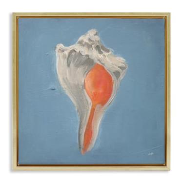 Imagem de Stupell Industries Design de arte de parede em tela flutuante de concha marinha macia com moldura dourada por Julia Purinton, 45,7 x 45,7 cm