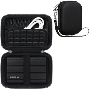 Imagem de RAIALL Capa rígida para Samsung T7 Shield/Samsung T7/Touch SSD portátil 1TB 2TB 4TB, bolsa de viagem para armazenamento de disco rígido externo, bolso de malha para acessórios de cabo USB, preta