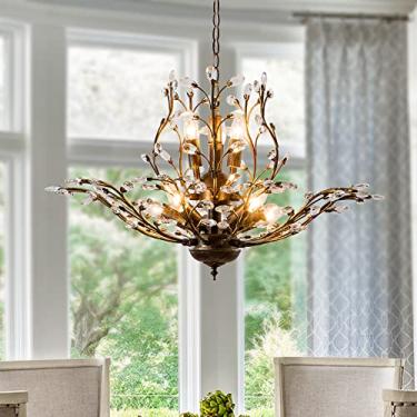 Imagem de Sedelan Lustre de ramo de árvore de 8 luzes, lustres de cristal vintage, luzes de teto, iluminação pendente de casa de fazenda para cozinha, ilha, sala de jantar, sala de estar, quarto, varanda