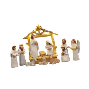 Imagem de Generic Presépios de Natal com luzes LED, decoração religiosa, esculturas iluminadas, estátua da Sagrada Família para o festival de Natal, Branco