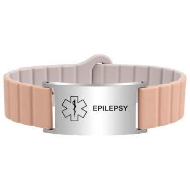 Imagem de Pulseira de alerta médico para mulheres e homens, pulseira de identificação de alerta médico ajustável à prova d'água para marcapasso de epilepsia D.N.R diabético, Adjustable Size, Silicone e aço