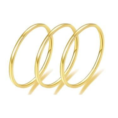 Imagem de LXBQYSTO Conjunto de 3 anéis de aço inoxidável para mulheres e homens, alianças de casamento de compromisso empilháveis de ouro/prata que não mancham tamanho 5-10, Aço inoxidável, Sem pedra preciosa