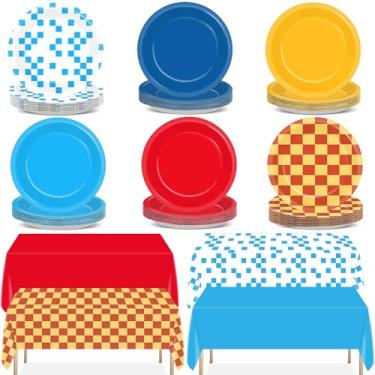 Imagem de 52 peças de ouriço azul suprimentos de festa de desenho animado ouriço pratos de sobremesa retangular plástico toalha de mesa de videogame descartáveis para meninos meninas crianças aniversário chá de