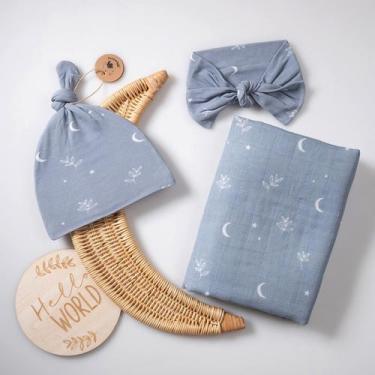 Imagem de Swaddle Set Miaoberry 100% de musselina orgânica com chapéu/laço combi