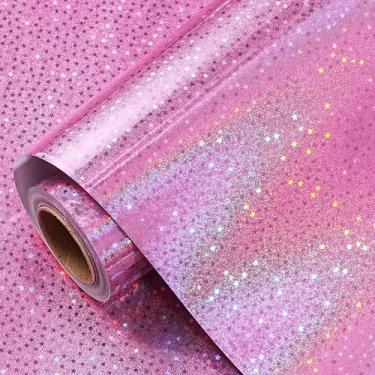 Imagem de Papel de embrulho LeZakaa Pink Holographic Star 17cm x 10m