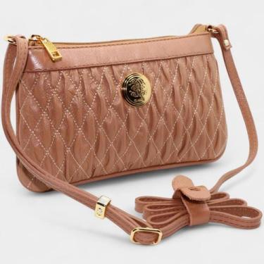 Imagem de Bolsa Crossbody Classe Couro Legítimo Casual Kelly Feminina - Bege, Ún