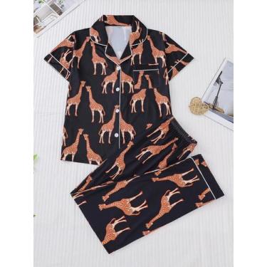Imagem de Conjunto De Pijamas Confortáveis Para Mulheres Com Estampa De Girafa, 