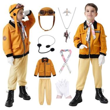 Imagem de Akokvlar 9 peças fantasia infantil de aviador de piloto Earhart fantasia histórica para meninas e meninos, Marrom, 5-6 Anos