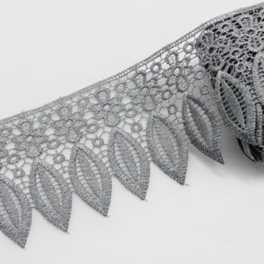 Imagem de Yalulu 5 metros de largura 3,5 polegadas folha crochê bordado renda guarnição fita DIY cortina toalha de mesa roupas aplique decorativo (cinza)