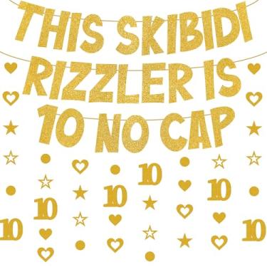 Imagem de Decorações de banner de aniversário Skibidi Rizzler (ouro, 10 anos)