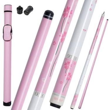 Imagem de CUEELF Taco de sinuca de fibra de carbono com aderência de couro 147 cm Tecnologia de eixo de carbono Taça de sinuca rosa para mulheres (PK-Pink Flower, 567 g)