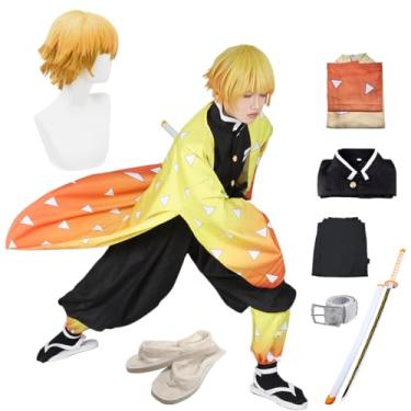 Imagem de Nhorrobat Full Set Halloween Costume For Men Agatsuma Zenitu Party Role Cosplay Costume Kimono Outfit W/Sword Shoes Wig
