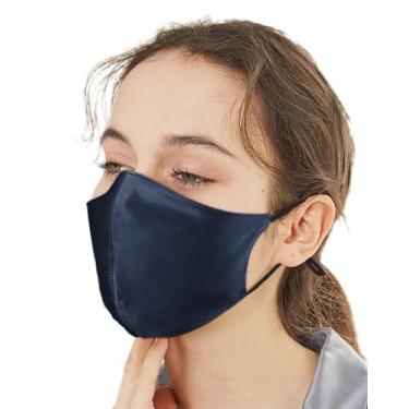 Imagem de FEELITS 22 Momme Máscara facial feminina 100% seda amoreira, alças ajustáveis, máscara de seda reutilizável respirável e hipoalergênica, Azul-marinho (Twilight Navy), Adjustable