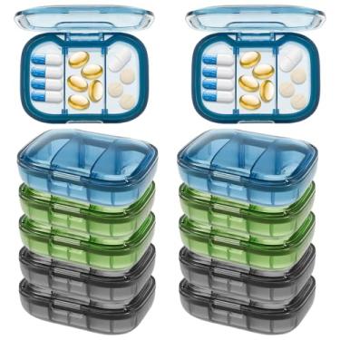 Imagem de Caixa de comprimidos pequena com 3 compartimentos, estojo organizador de comprimidos com tira de vedação de silicone para 2 a 4 dias, organizador diário portátil de viagem para suplementos vitamínicos